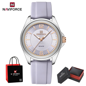 NAVIFORCE Top Brand Women's Quartz Watch Silicone Strap Fashionable Wristwatch Comfortable Girls Simple Gift Clock Box NF5068