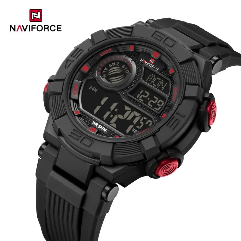 NAVIFORCE Men's Watch LCD Digital 50M Waterproof Multifunction Soft TPU Strap Military Style Teenager Sports Outdoor Wristwatch