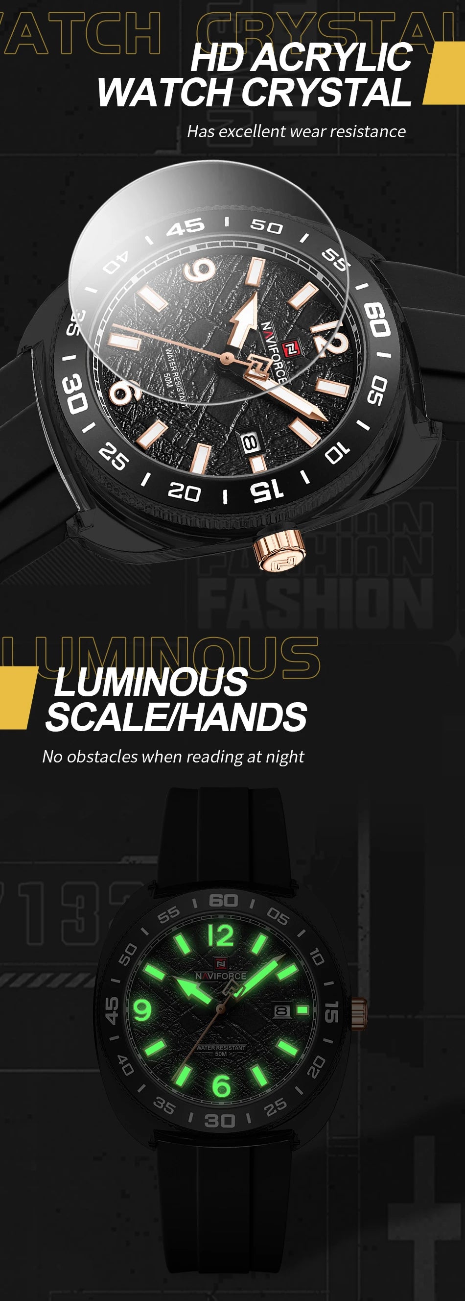 NAVIFROCE Classic Men's Watches Luminous Points Sports 50M Waterproof Watch Calendar Quartz Clock Men's Gift Relogio Masculino