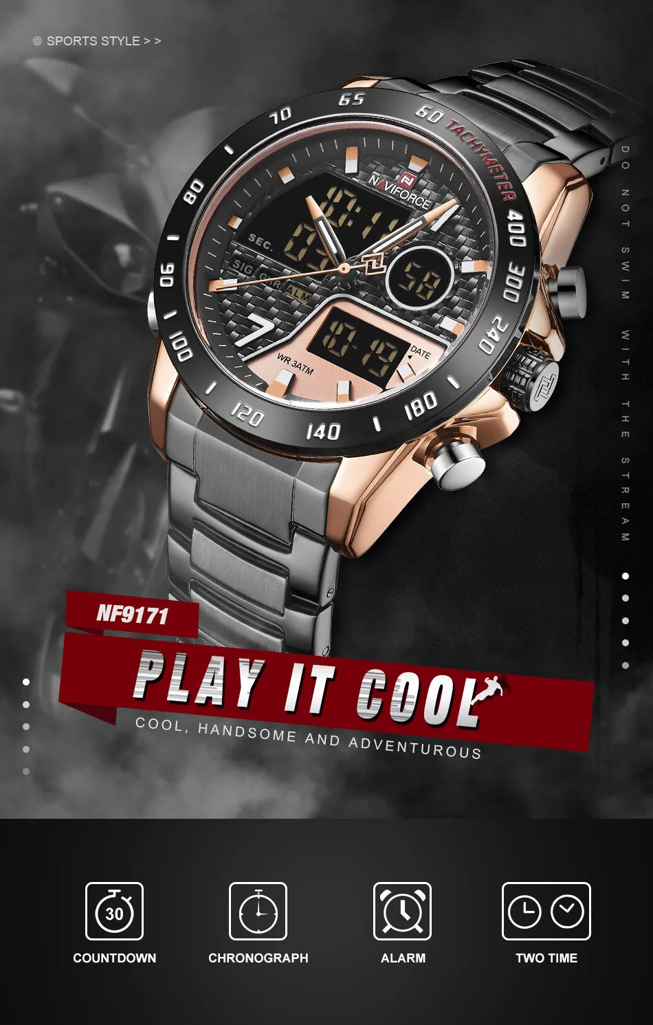 NAVIFORCE Watches for Men Quartz Dual Display Luminous Stainless Steel Strap Male Normal Business Wristwatch Father's Day Gifts