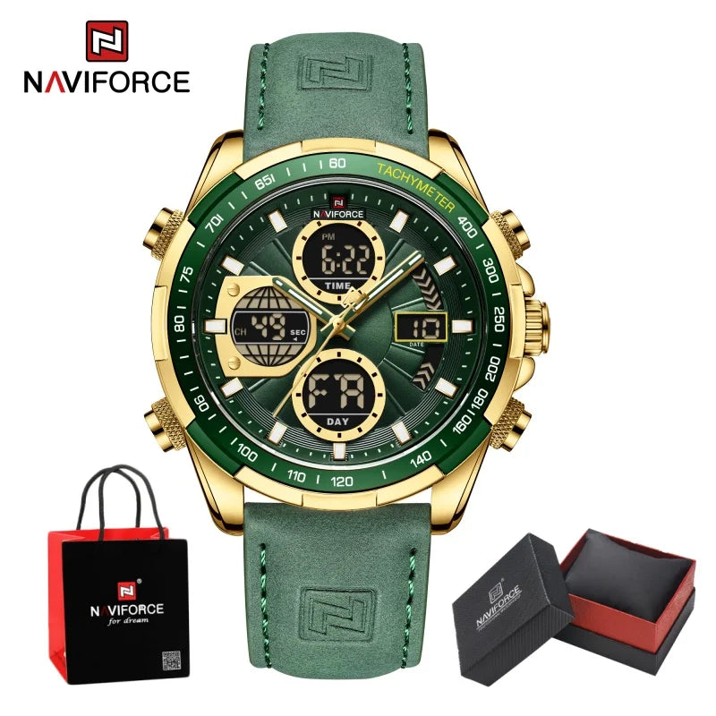NAVIFORCE Man's Watch Quartz Chronograph Alarm Waterproof Big Clock Digital Military Luxury Male Wristwatch Gift Box NF9197L