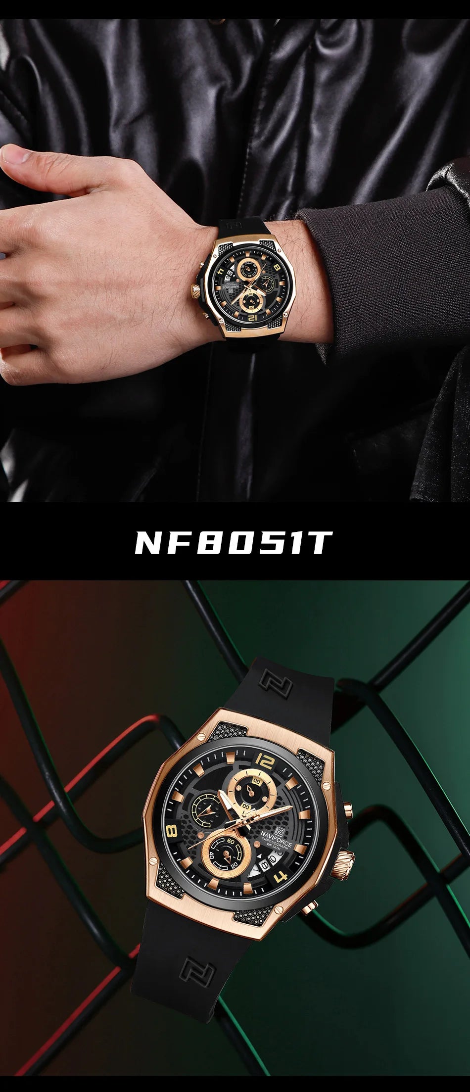 NAVIFORCE Men's Luxury Silicone Strap Male Quartz Wristwatch Casual Sport Waterproof Luminous Clock Relogio Masculino 2024 New
