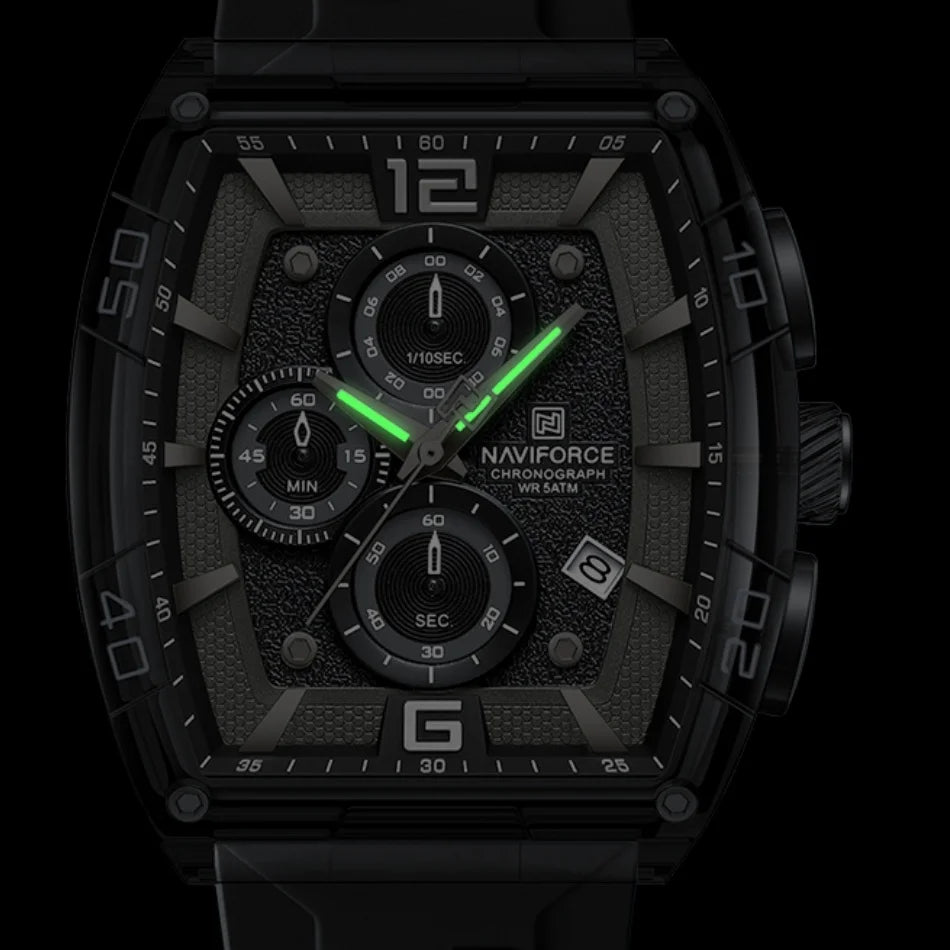 NAVIFORCE Men's Quartz Sports Casual Watch Silicone Strap Wristwatches Chronograph Waterproof Luminous Hands Man Auto Date Clock