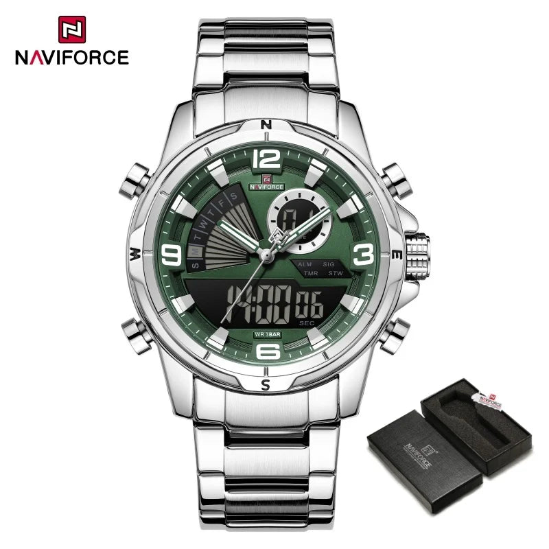 NAVIFORCE Men Watch Steel Band Men's Wrist Watch Casual Sports Multifunction Waterproof big dial Chronograph Day and Date Clock