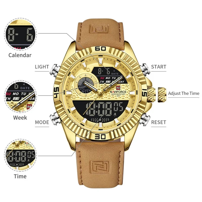 NAVIFORCE Men's Watches Sport Quartz Analog LCD Digital Wristwatch 30m Waterproof Luminous Chronograph Watch for Men Date Clock