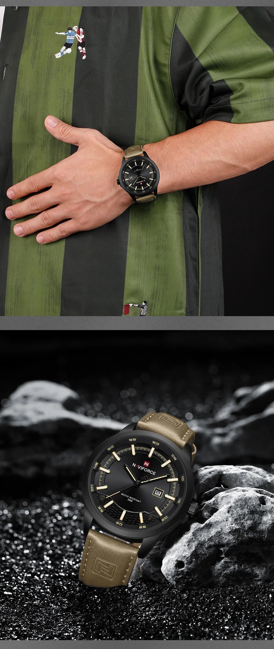 NAVIFORCE Simple Original Leather Man Watches Waterproof Luminous Quartz Dress Watch Men's Business Hand Calendar Clock Gifts