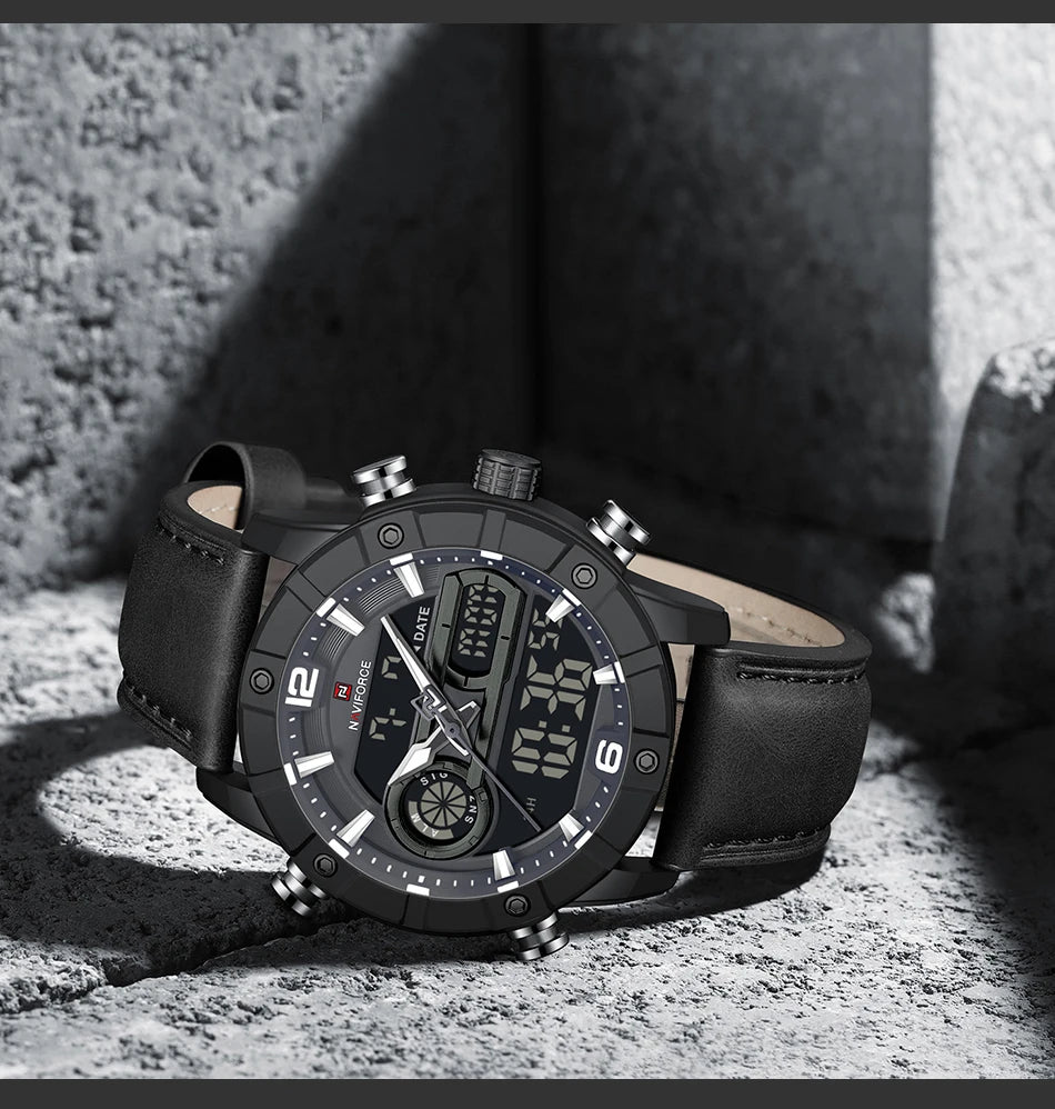 NAVIFORCE Men Quartz Watch Dual Time Date Night Illumination Classic Business Male Clock Luxury Original Waterproof Wristwatch