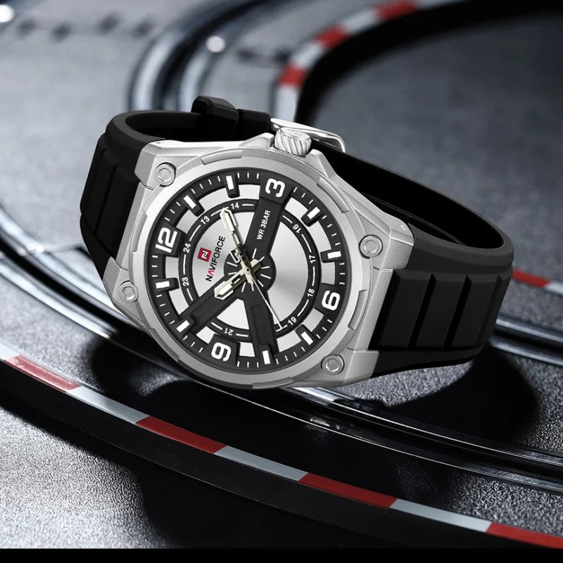 NAVIFOCE Luxury Business Men Watch Sport Men Watch Waterproof Quartz Clock Man Wheel dial WristWatch Relogio Masculino Silicone