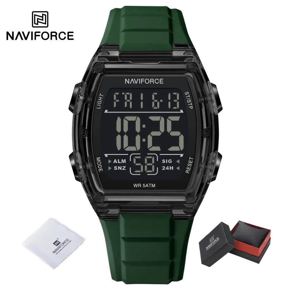 NAVIFORCE Luxury LCD Digital Sport Watches For Men Luxury Casual Alarm Clock 50M Waterproof Silicone Band Electronic Wristwatch