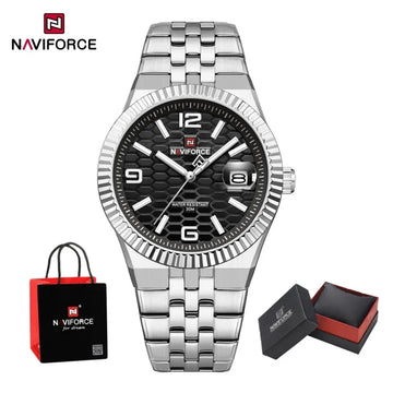 NAVIFORCE Men Watches Quartz Auto Date 3ATM Waterproof Stainless Steel Classic Male Luxury Fashion Business Wristwatch Gift Box