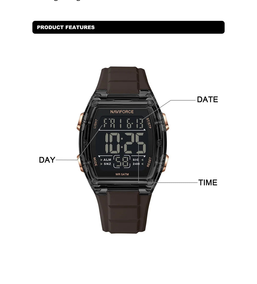 NAVIFORCE Men's Watch Alloy Dial Analog LCD Digital Display Sport Waterproof Quartz Wristwatch Date Chronograph Luminous Clock