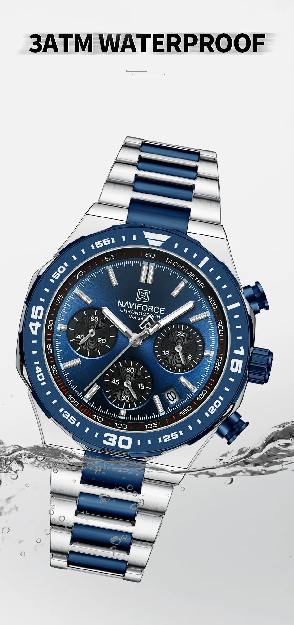NAVIFORCE Luxury Stainless Steel Waterproof Classic Quartz Wristwatches Fashion Watch Men High Quality Male Big Face Clock Gifts