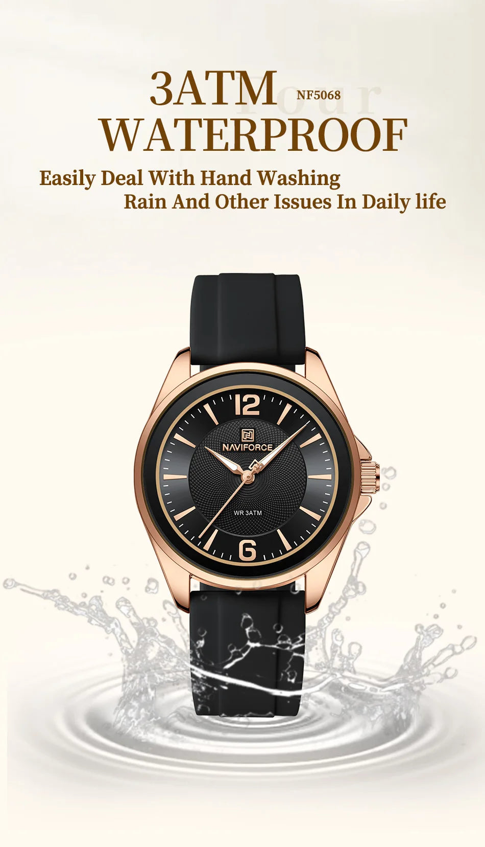 NAVIFORCE Original Women's Watches Classic Round Dial Silicone Strap 3ATM Waterproof Luxury Watch for Women Give for girls gifts