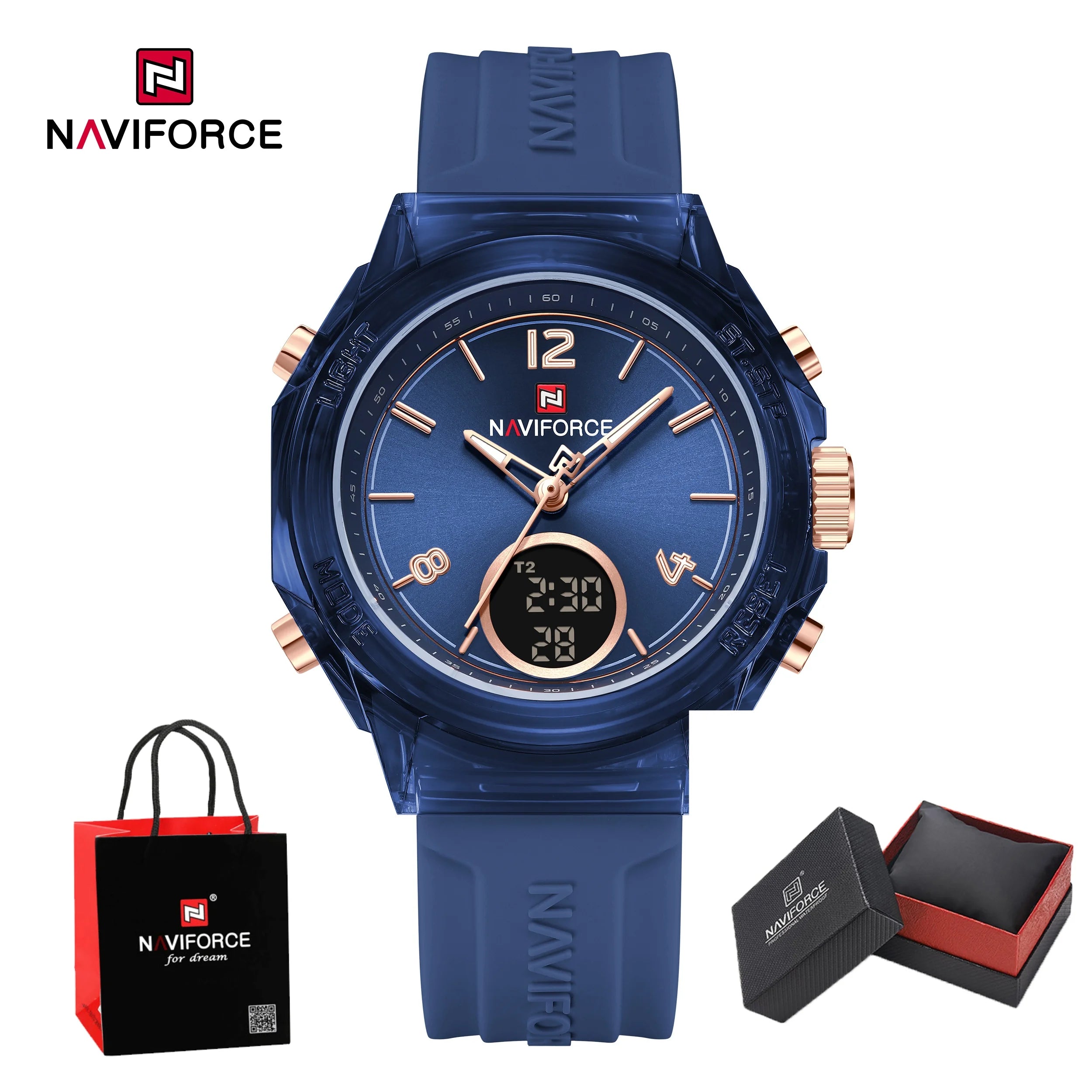 NAVIFORCE Watches For Woman Quartz Dual Display 5ATM Waterproof Ladies Casual Fashion Sports Girls Outdoor Wristwatch Gifts Box