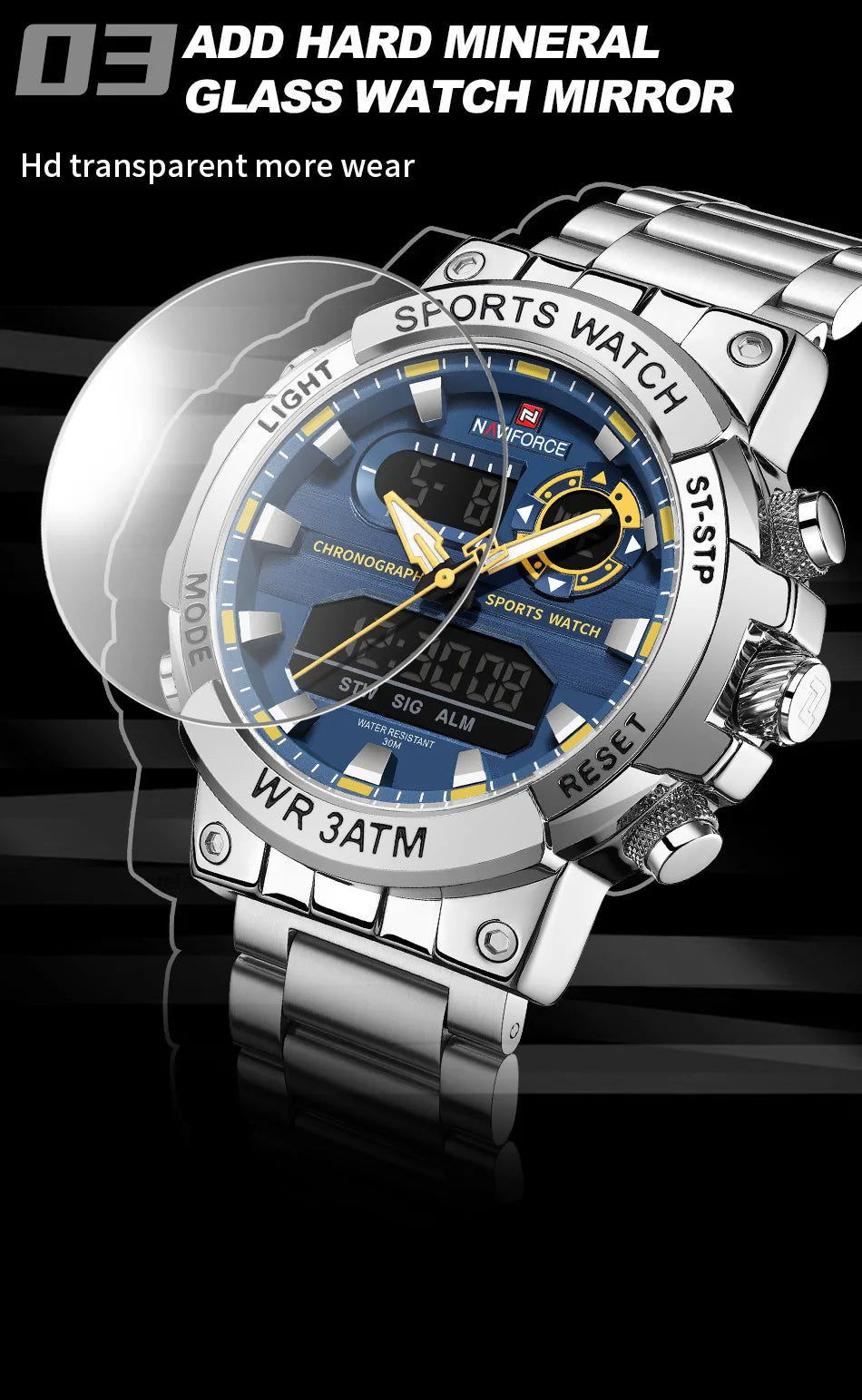 NAVIFORCE Men Military Watch Waterproof Wristwatch Dual Display Quartz Clock Sport Watch Male Big Watches Men Relogios Masculino
