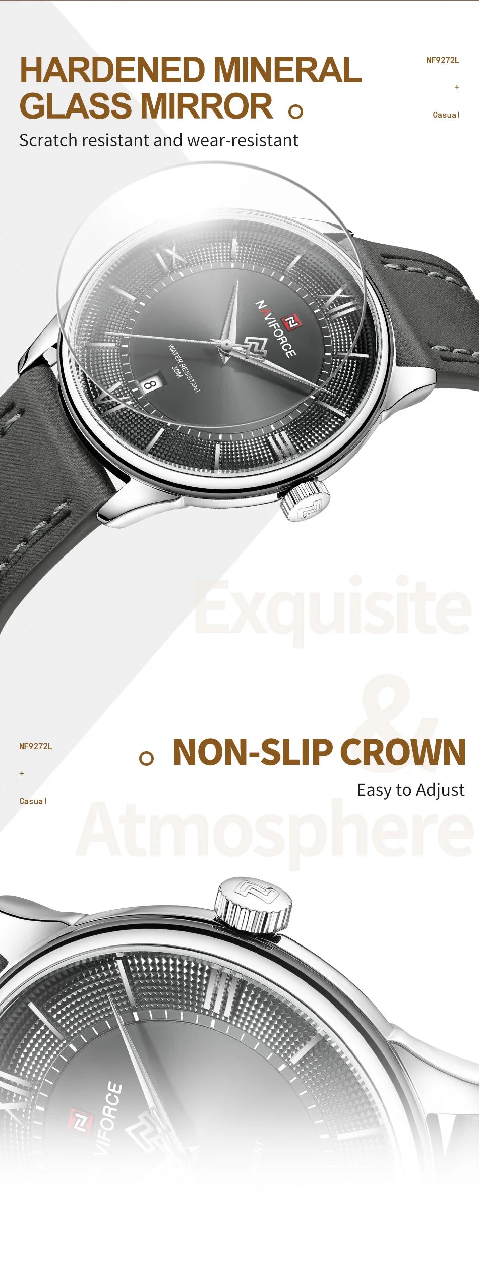 NAVIFORCE High Quality Men's Quartz Watch Date Display 3ATM Waterproof Leather Strap Male Fashionable Luxury Wristwatch Gift Box