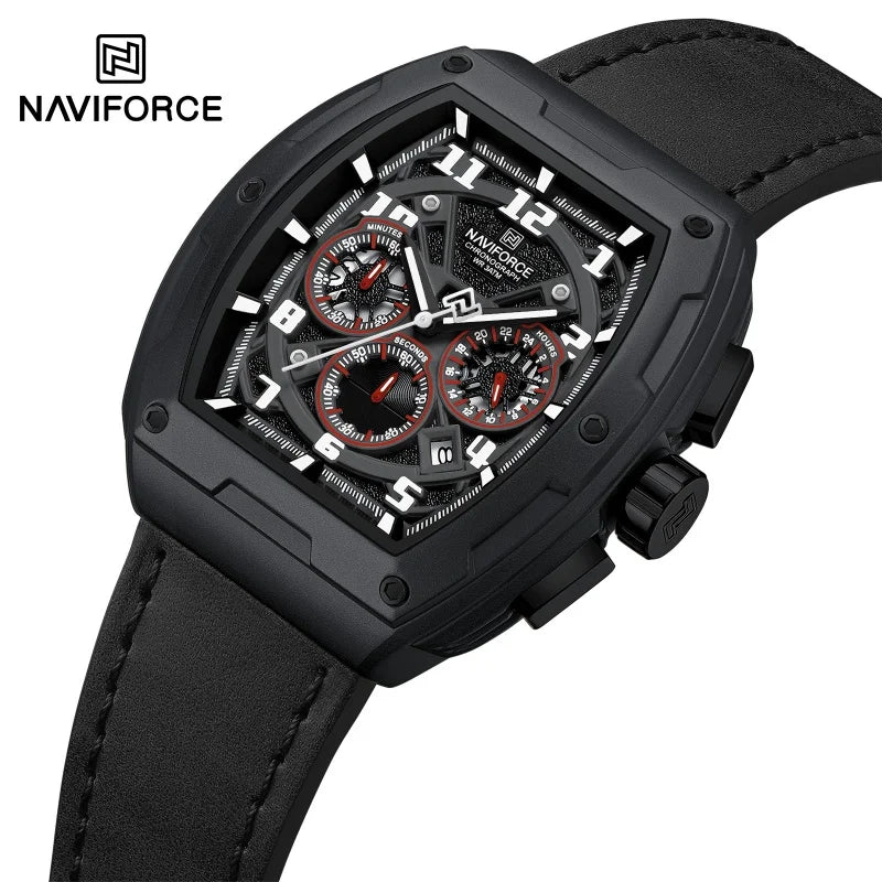 NAVIFORCE Wristwatch for Man Quartz Chronograph 3ATM Waterproof Male Business Clock Trendy Leather Strap Gifts for Father's Day