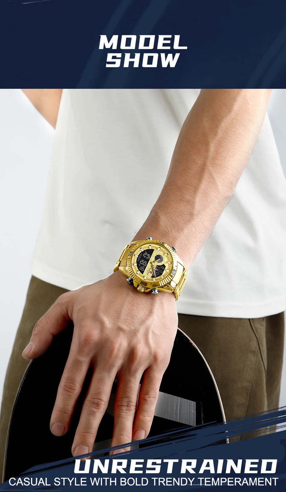 NAVIFORCE Men's Watch Quartz Dual Display 3ATM Waterproof Luminous Chronograph Alarm Clocks Male Luxury High Quality Wristwatch