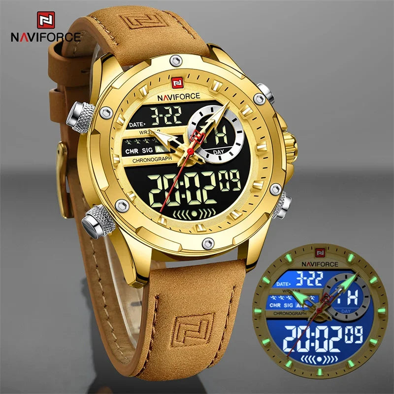 NAVIFORCE Quartz WristWatch For Men Luxury Brand Original Watch Casual Sports Chronograph Leather Waterproof Clock Package Gifts
