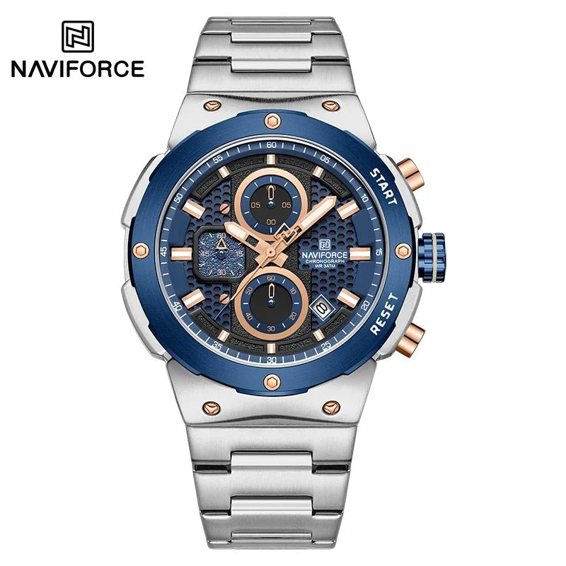 NAVIFORCE Luxury Brand Business Casual Watch Sports Multifunctional Chronograph Watches Mens Quartz Stainless Steel Wristwatches