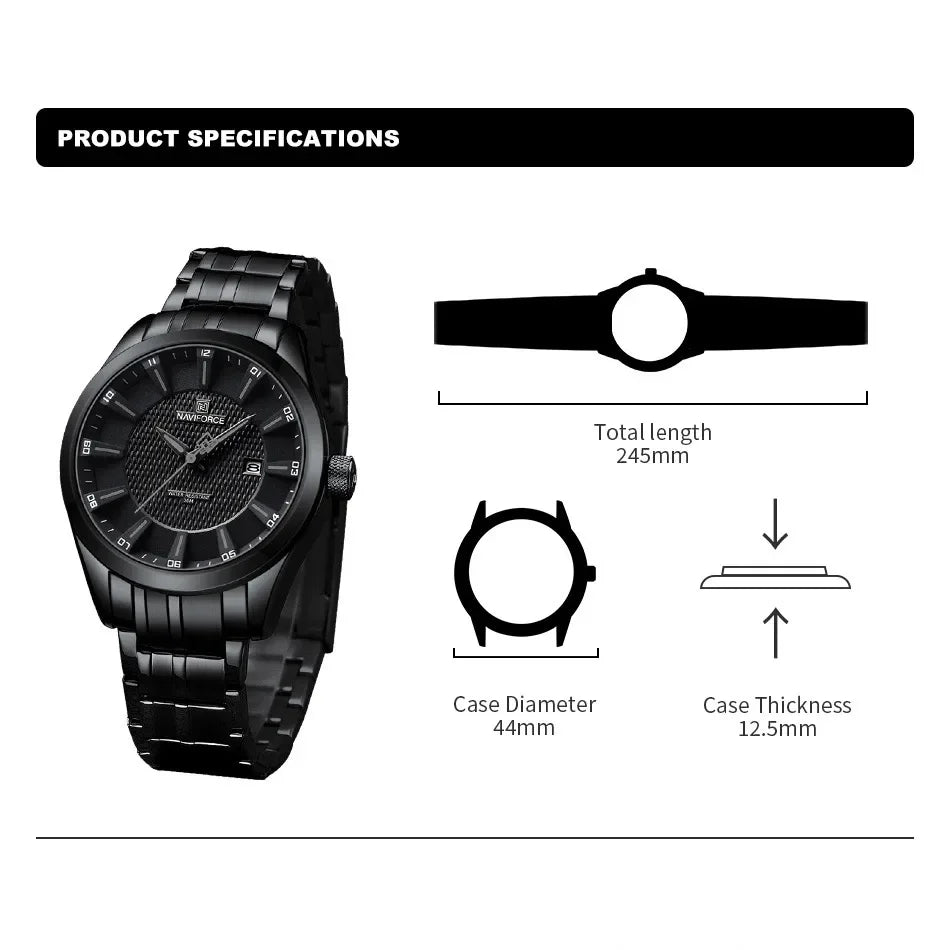 NAVIFORCE New Style Men's Quartz Business Watch Waterproof Sports Casual Stainless Steel Strap Men Date Clock Relogio Masculino