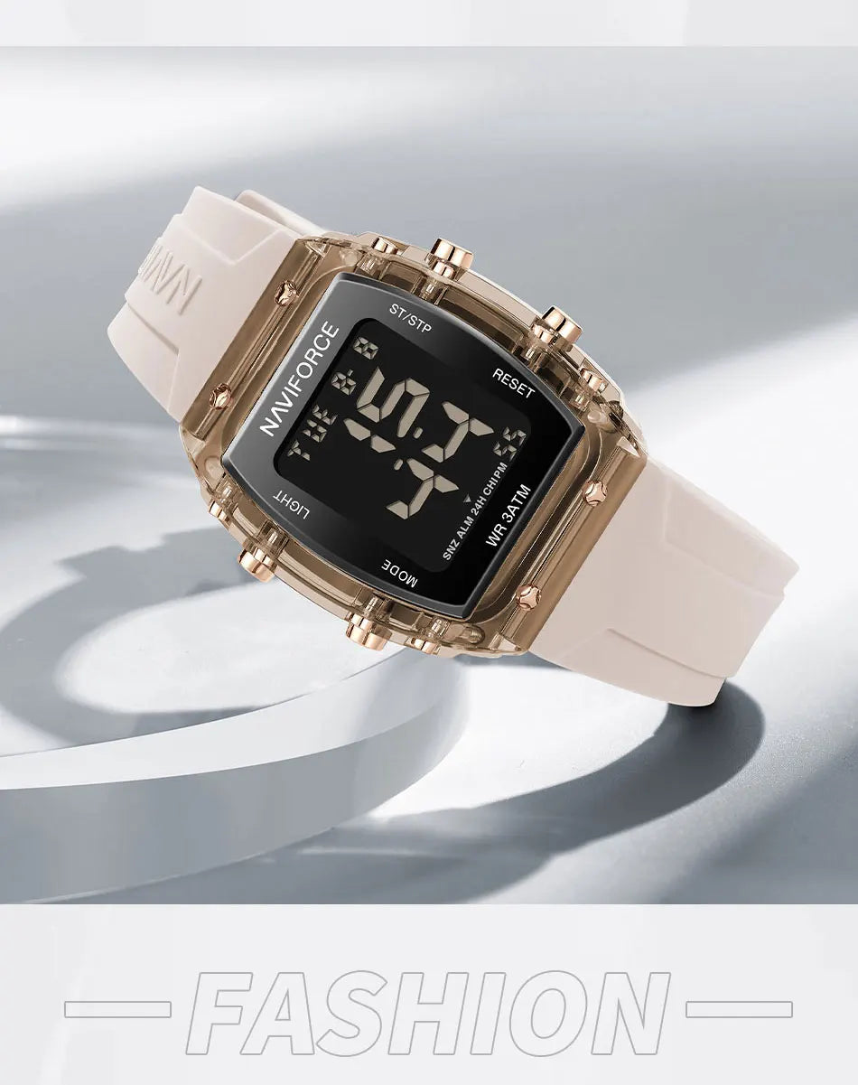 NAVIFORCE Women Watch Waterproof Personality Square Wristwatches LED Digital Silicone Strap Sport Electronic Clock Montre Femme