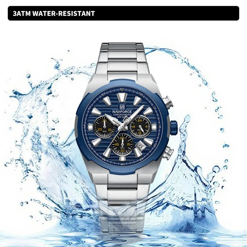 NAVIFORCE Watch For Men Mutifunction Chronograph Quartz Wristwatches Calendar display Military 24 Hours Luminous New Men Clock