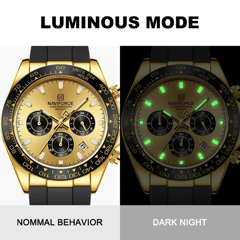 NAVIFORCE Brand Fashion Luxury Watch For Men Waterproof Chronograph Clock Business Casual Silicone Strap Wristwatches 2024 New