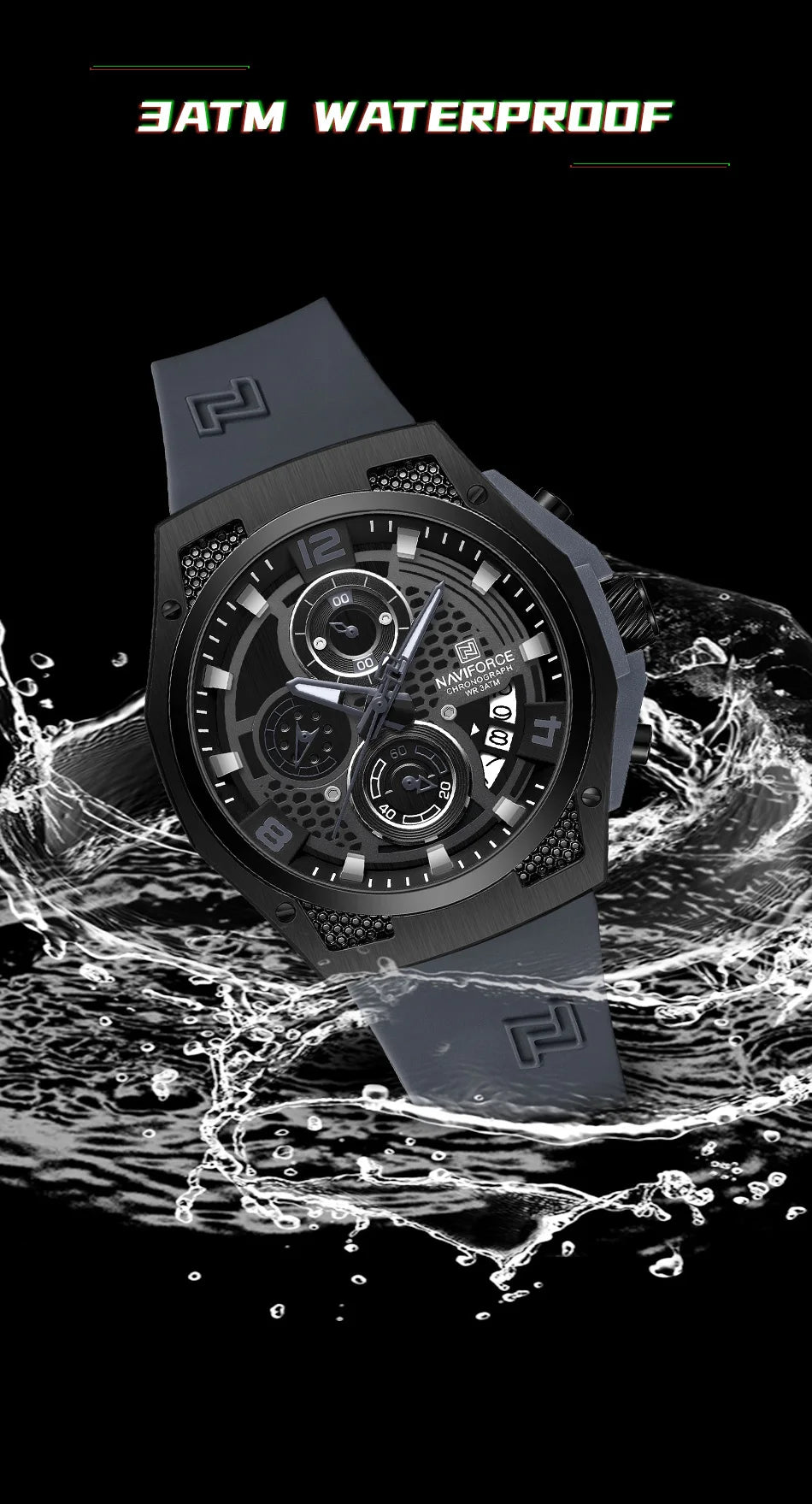 NAVIFORCE 2024 Larger Dial Men Military Watches Male High-end Quartz Calendar Fashion Design Wrist Watches PU Waterproof Clock