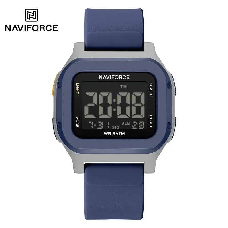 High Quality NAVIFORCE Men's Sport Wristwatch LCD Display 50m Waterproof Alarm Stopwatch BackLight Unique Square Case Gift Clock