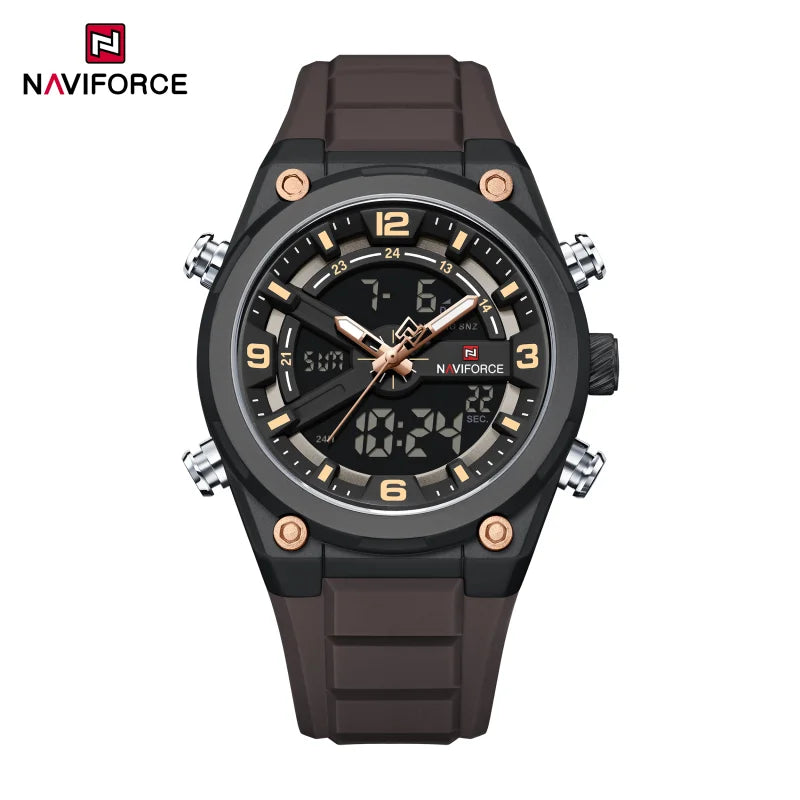 NAVIFORCE Man Watch Fashion Casual Sports Dual display Silicone Strap Waterproof Alarm Chronograph Day and Date Watches for Men