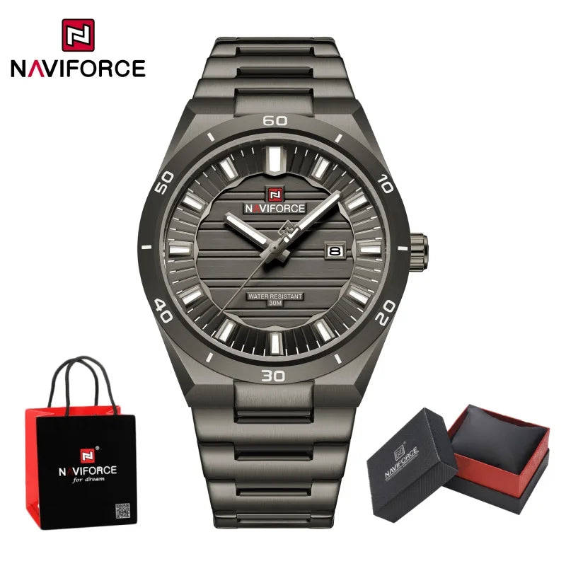 NAVIFORCE Men Quartz Watch Date Display Luminous Waterproof Steel Strap Original Fashion Father's Day Wristwatch Gift Box NF9268