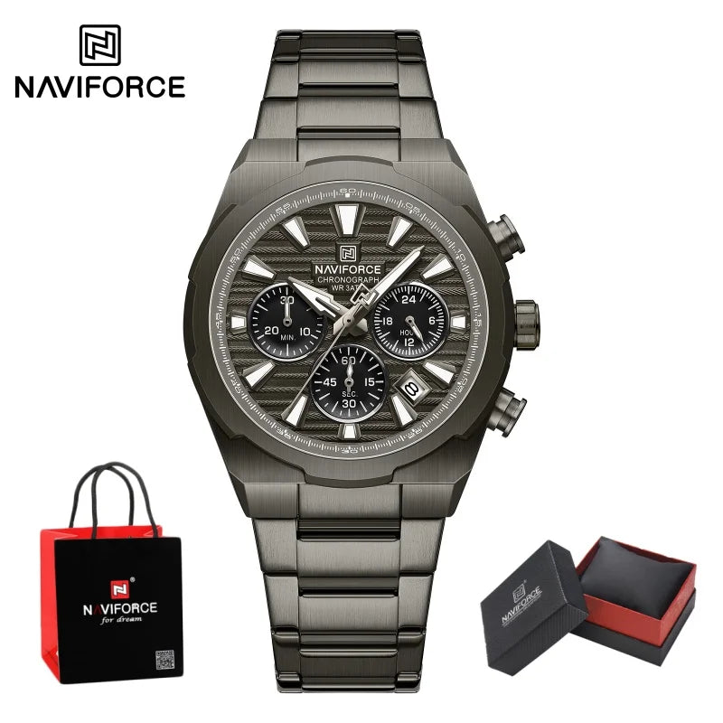 NAVIFORCE Man's Watch Mutifunction Chronograph Quartz Calendar Display Luminous New Men Clock Military Style Wristwatch Gift Box