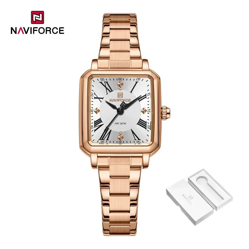 NAVIFORCE Women's 30M Waterproof Wristwatch Original  Double Snap Watch For Women Fashion Elegant Stainless Steel Ladies Clock