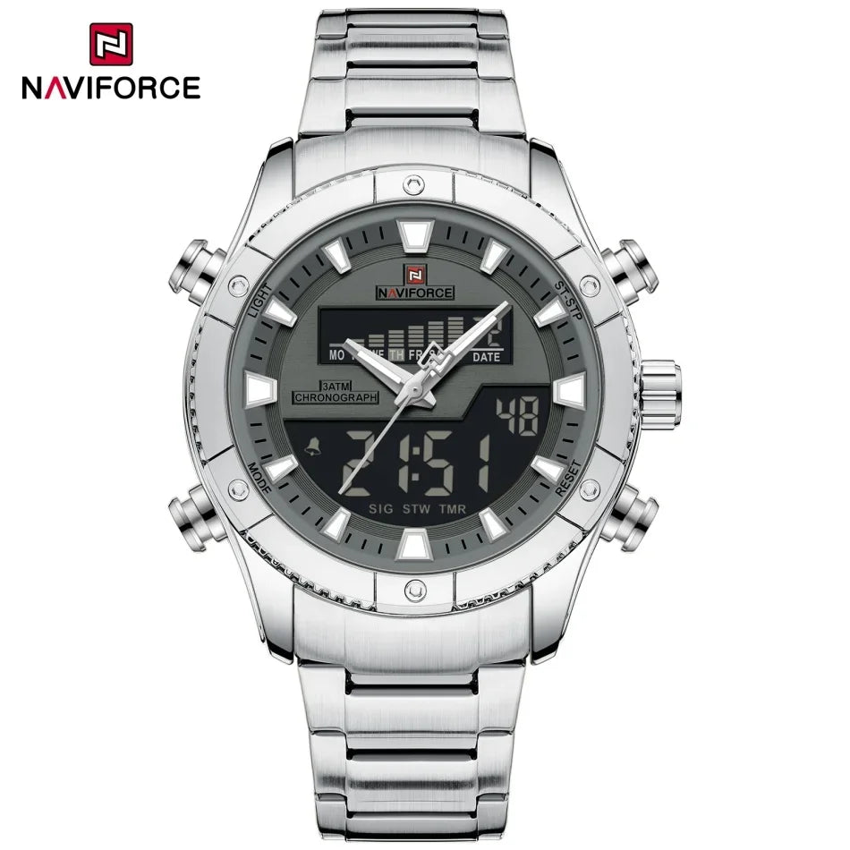 NAVIFORCE Brand Men's Watches Luxury Fashion Stainless Steel Quartz Chronograph Alarm Wristwatch for Male Water Resistant Sport