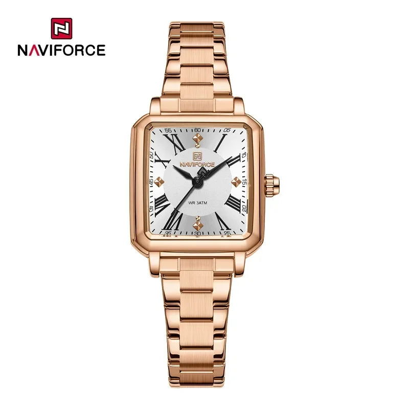 NAVIFORCE Women's 30M Waterproof Wristwatch Original  Double Snap Watch For Women Fashion Elegant Stainless Steel Ladies Clock