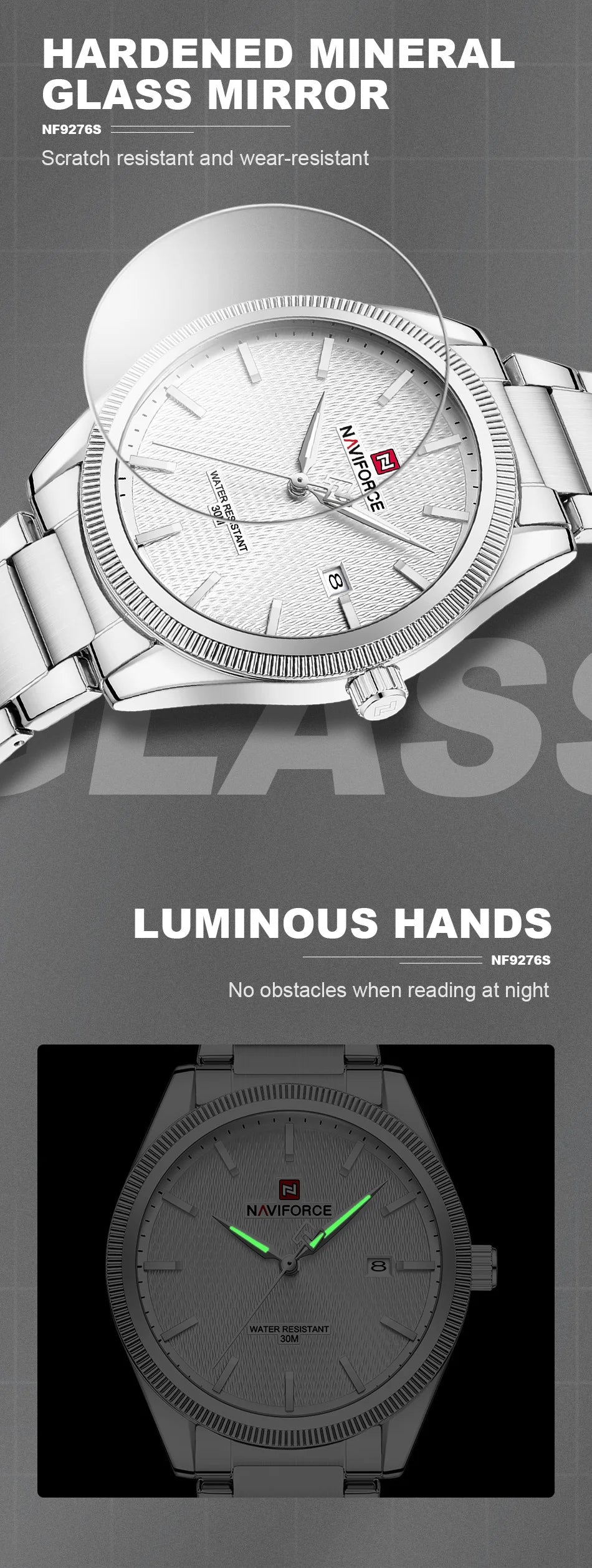 NAVIFORCE Fashion Watches for Men Luxury Business Stainless Steel Strap Quartz Wristwatches Waterproof Calendar Luminous Clock