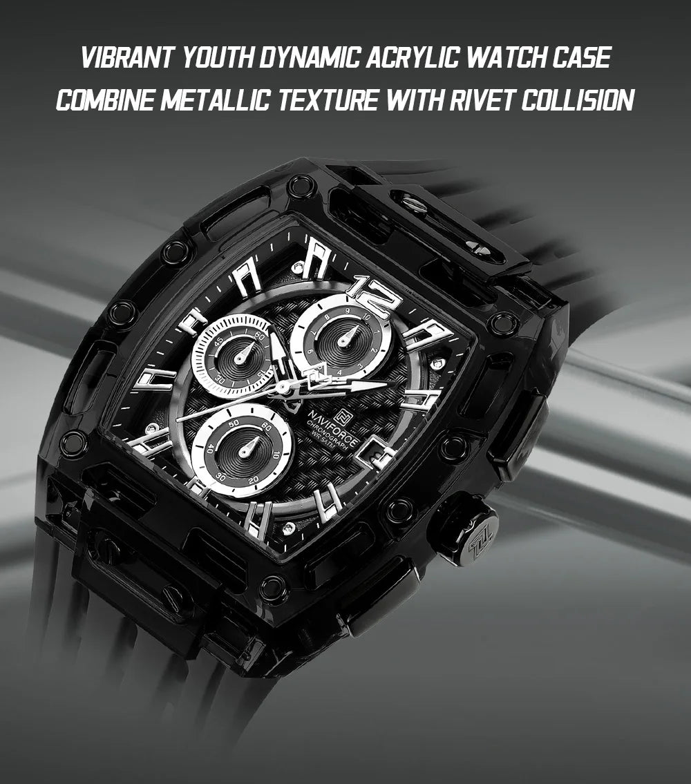 NAVIFORCE Man's Watch Quartz Chronograph 5ATM Waterproof Silicone Strap Fashion Sports Male Luxury Wristwatch Gifts Box NF7105