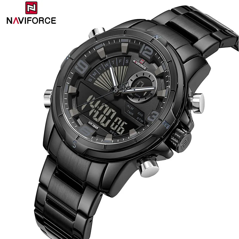 NAVIFORCE Luxury Mens Watches Military Chronograph Alarm Mode Quartz Wristwatches For Men Sports Month Calendar Waterproof Gift