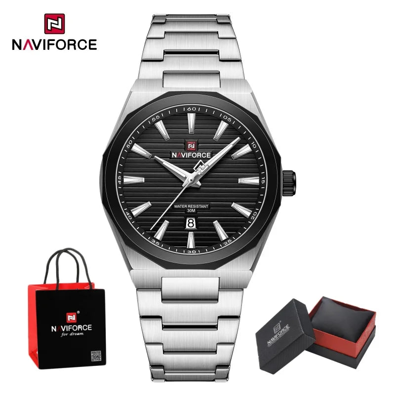 NAVIFORCE Luxury Man's Watch Quartz Date Display Clock Steel Band Fashionable Casual Military Style Wristwatch Gift Box for Male
