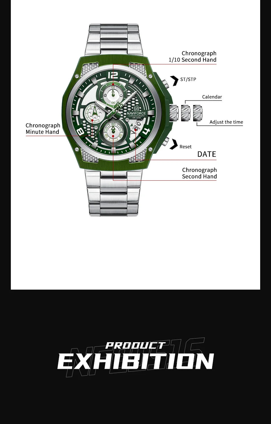 NAVIFORCE Business Watches for Men Fashion Stainless Steel Quartz Chronograph Waterproof WristWatch Male In Luxury Package Gifts