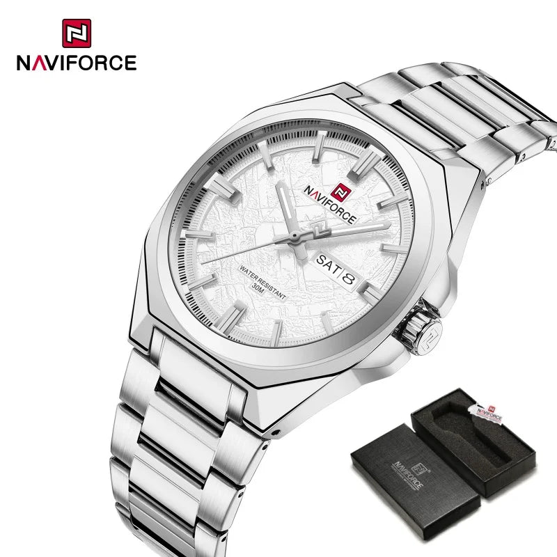 NAVIFORCE Watches for Man Quartz 30M Waterproof Luminous Hand Stainless Steel Business Male Fashion Wristwatch Relogio Masculino