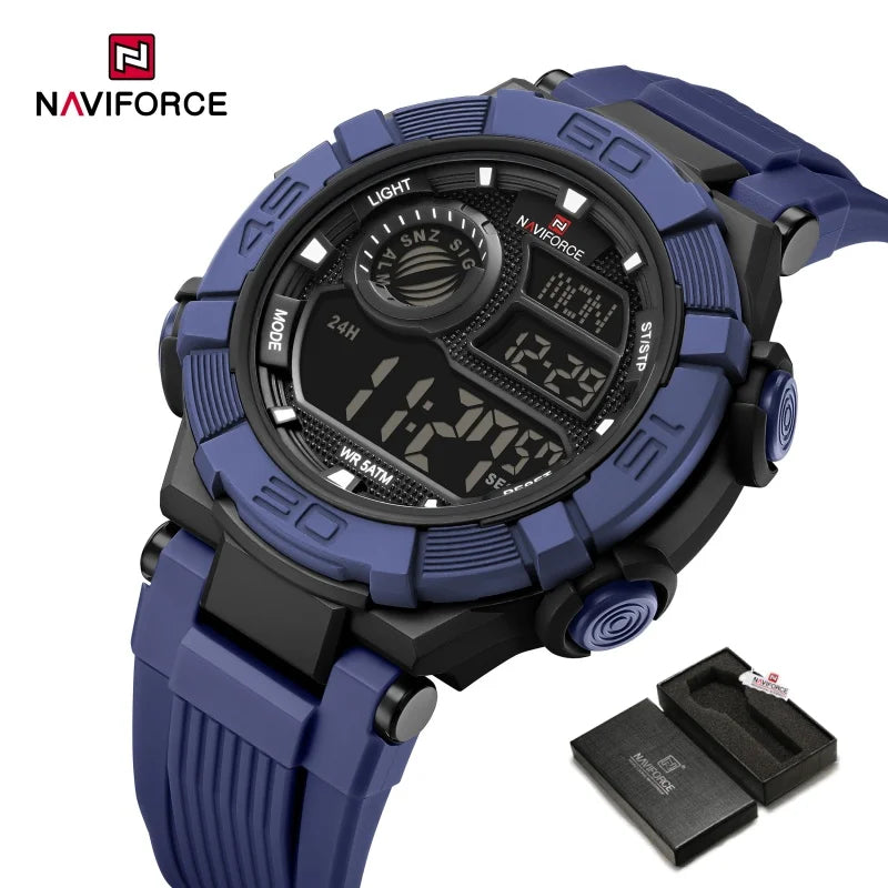 NAVIFORCE Men's Watch LCD Digital 50M Waterproof Multifunction Soft TPU Strap Military Style Teenager Sports Outdoor Wristwatch