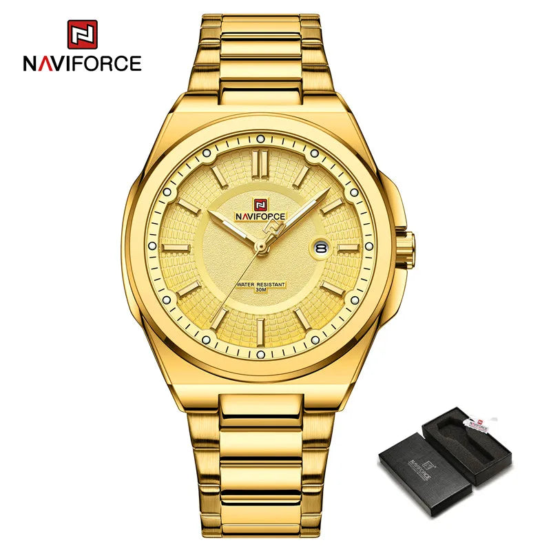 NAVIFORCE New Men's Watch Stainless Steel Strap Military Casual WristWatches Male Business Waterproof Quartz Calendar Clock
