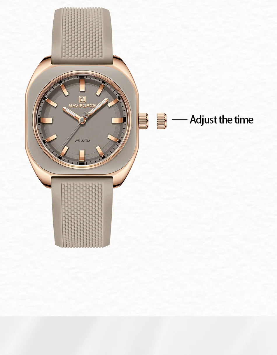 NAVIFORCE Simple Women Watches Luxury Design Silicone Watch Ladies Quartz Wristwatch Womens Polygon Dial Luminous Reloj Mujer