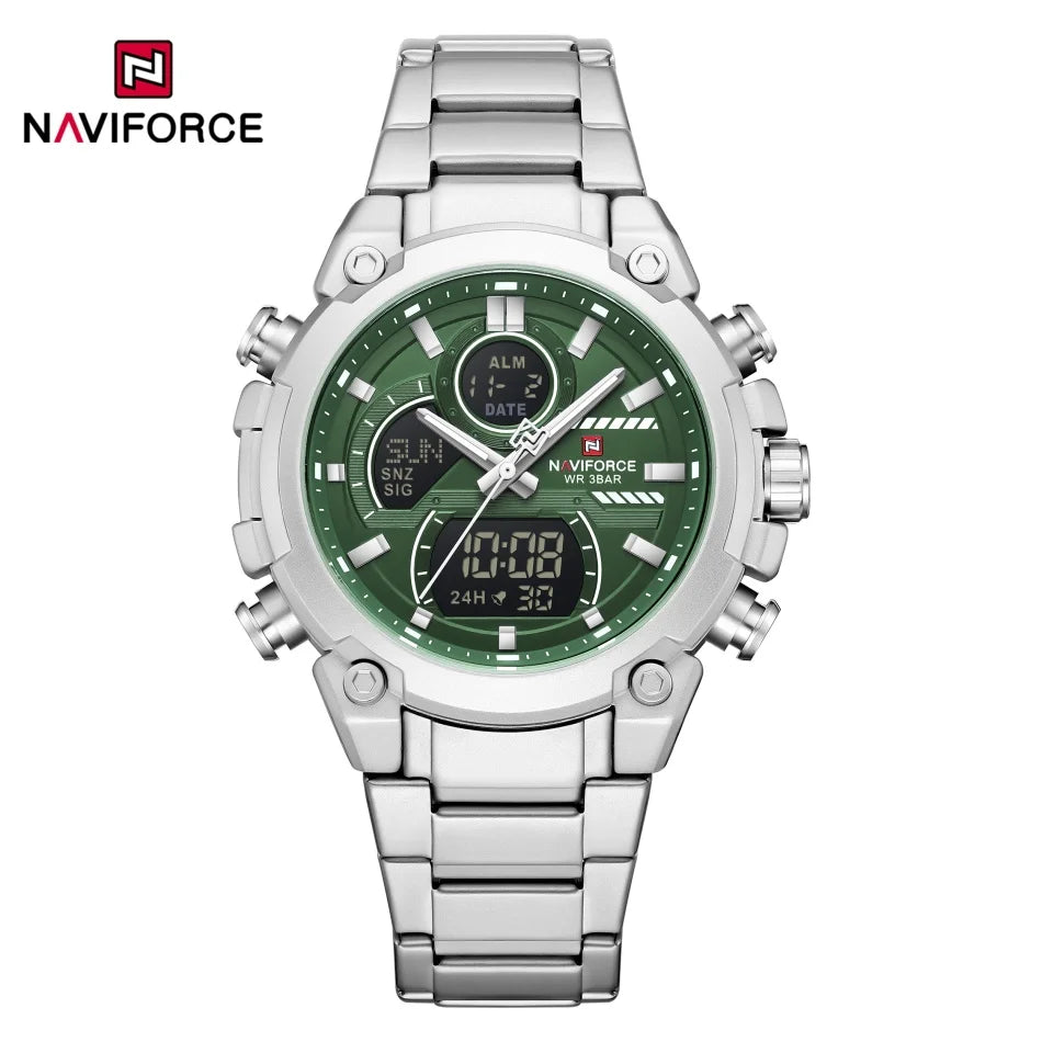 NAVIFORCE Watch For Men Stainless Steel Sport Casual Fashion Dual Display Sport Multifunction Chronograph men Waterproof Watch