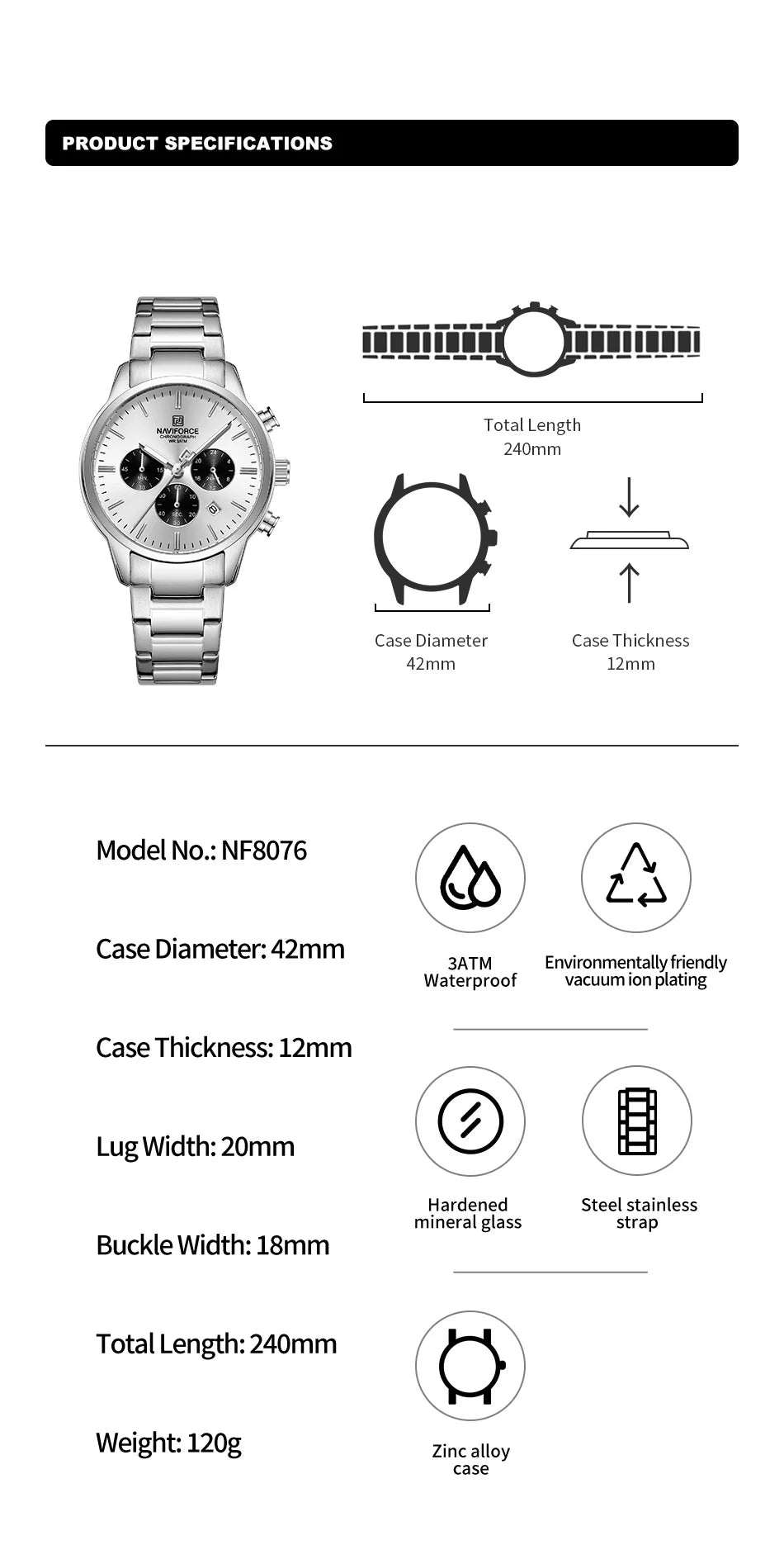 NEW NAVIFORCE Fashion Men's Watch Luxury Waterproof Male Quartz Wristwatch 24 Hour Date Display Male Chronograph Luminous Clock