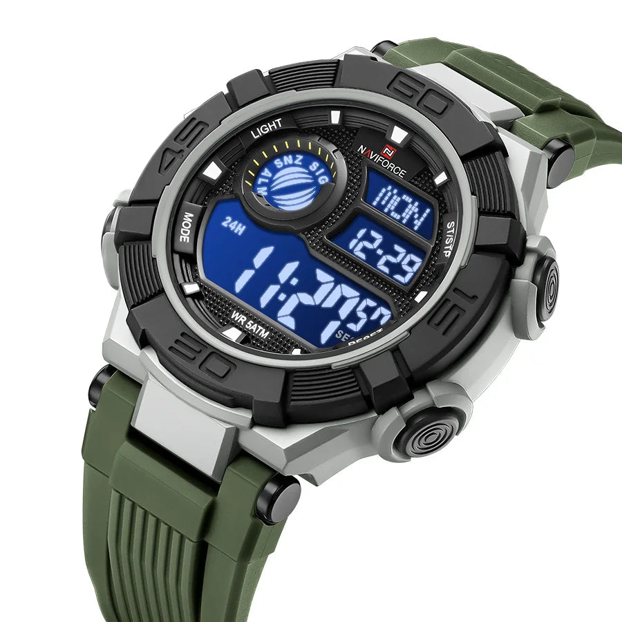 NAVIFORCE Man's Watch With Date Week Display LCD Digital Lightweight 24 Hour Alarm Clock 5ATM Waterproof Male Sports Wristwatch