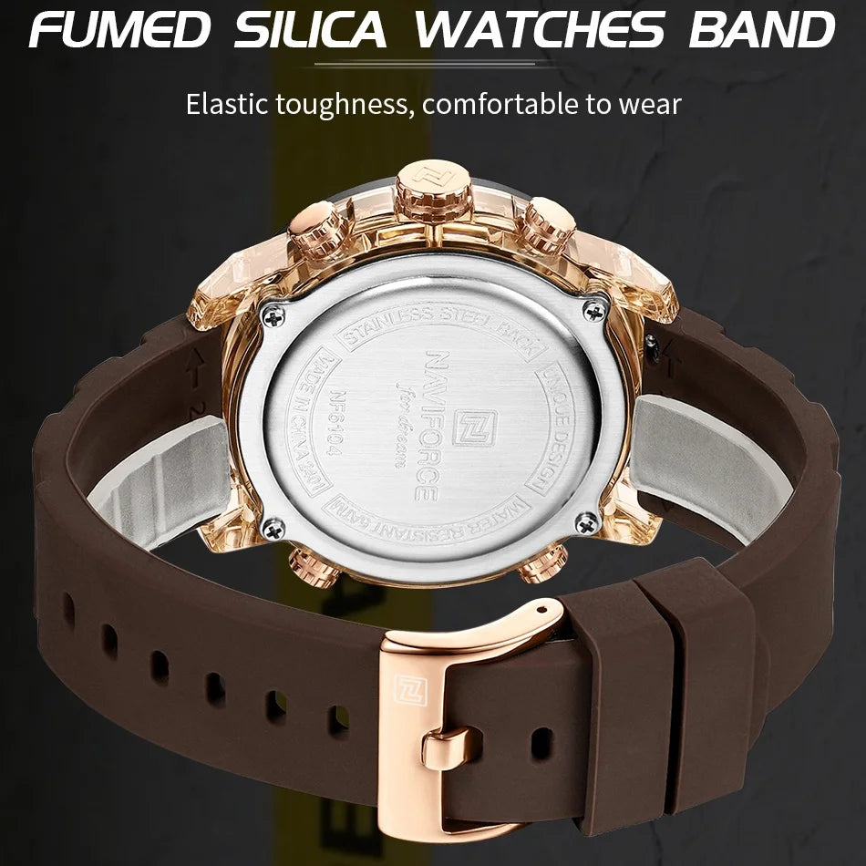 Men Watch NAVIFORCE Fashion Casual Quartz Luminous Watches  Waterproof  Wristwatch Silicone Band Day and Date Display Clock 6104
