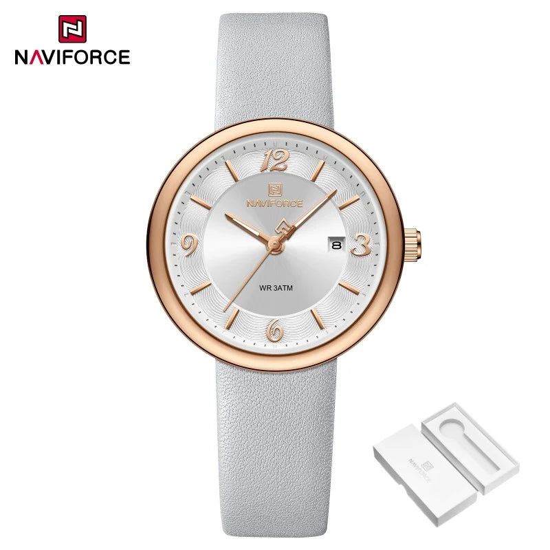 NAVIFORCE New Women Daily Quartz Watch Lightweight Floral Dial 3ATM Waterproof PU Strap Elegant Lady Wristwatch Relogio Feminino